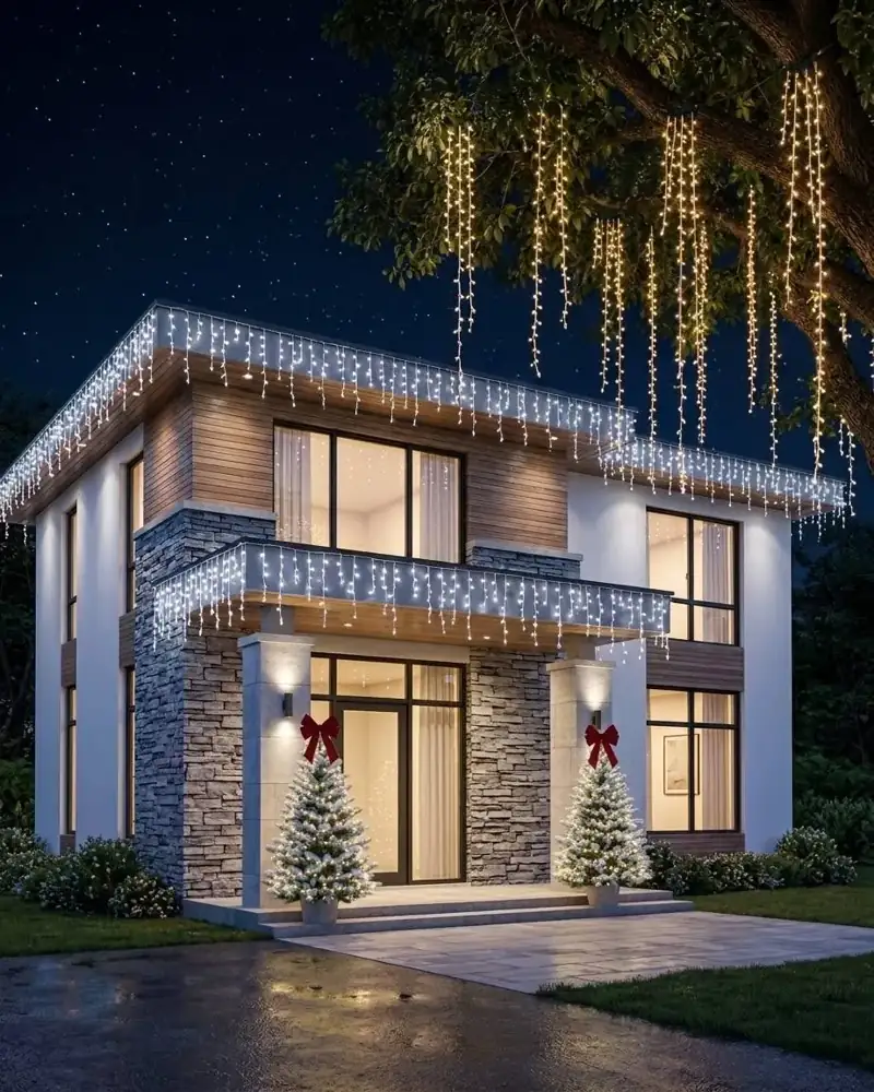 Custom C9 roofline Christmas lights on a Tampa Bay home by Holiday Decorating Tampa (5)
