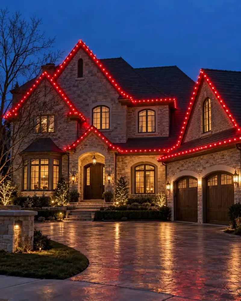 Custom C9 roofline Christmas lights on a Tampa Bay home by Holiday Decorating Tampa (12)