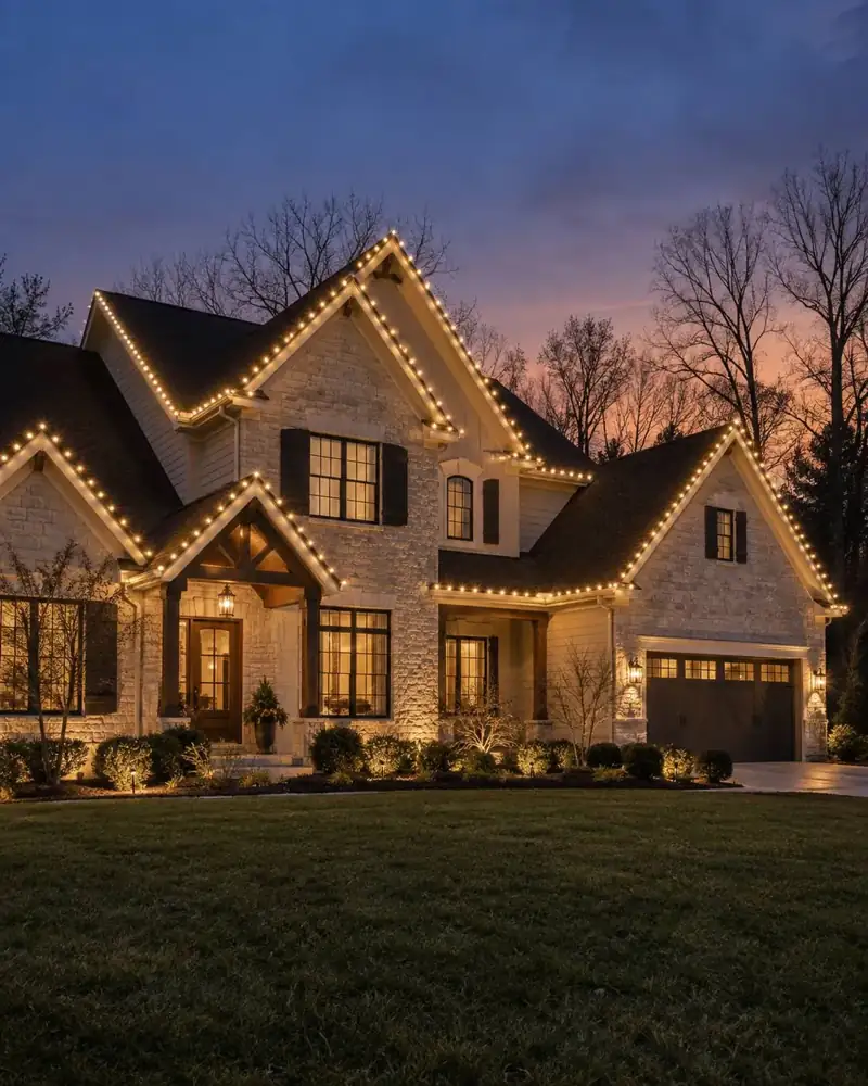 Custom C9 roofline Christmas lights on a Tampa Bay home by Holiday Decorating Tampa (7)