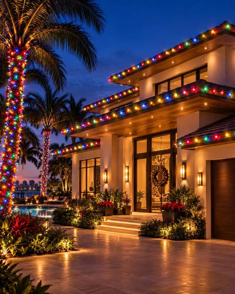 Custom C9 roofline Christmas lights on a Tampa Bay home by Holiday Decorating Tampa (13)