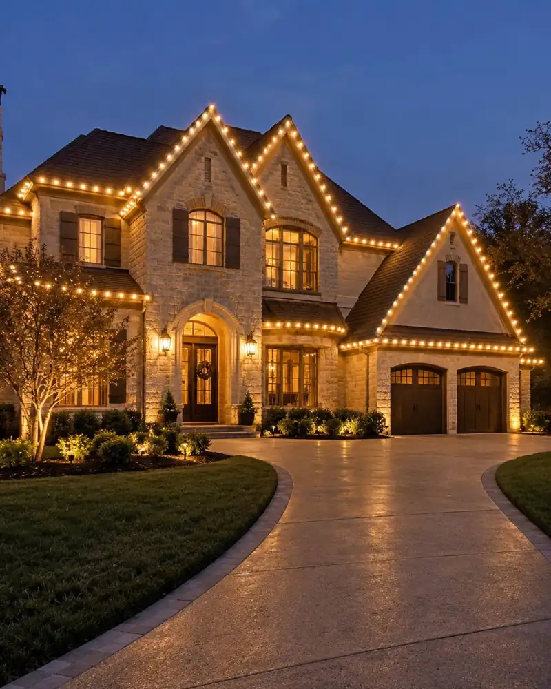 Custom C9 roofline Christmas lights on a Tampa Bay home by Holiday Decorating Tampa (9)