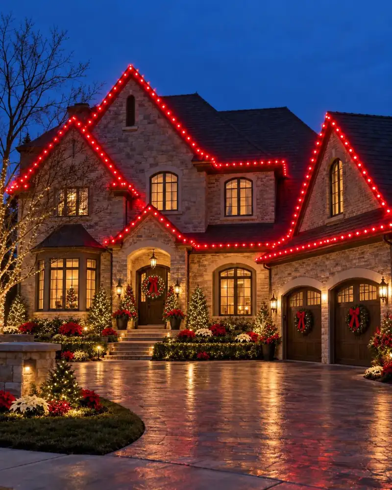 Custom C9 roofline Christmas lights on a Tampa Bay home by Holiday Decorating Tampa (4)