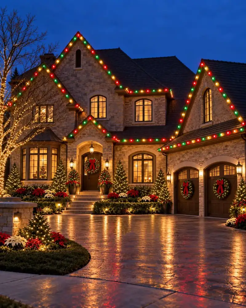 Custom C9 roofline Christmas lights on a Tampa Bay home by Holiday Decorating Tampa (3)