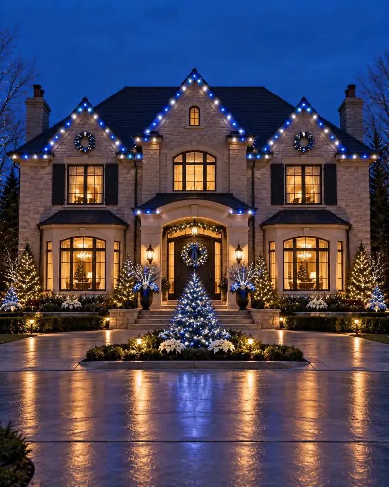 Custom C9 roofline Christmas lights on a Tampa Bay home by Holiday Decorating Tampa (1)