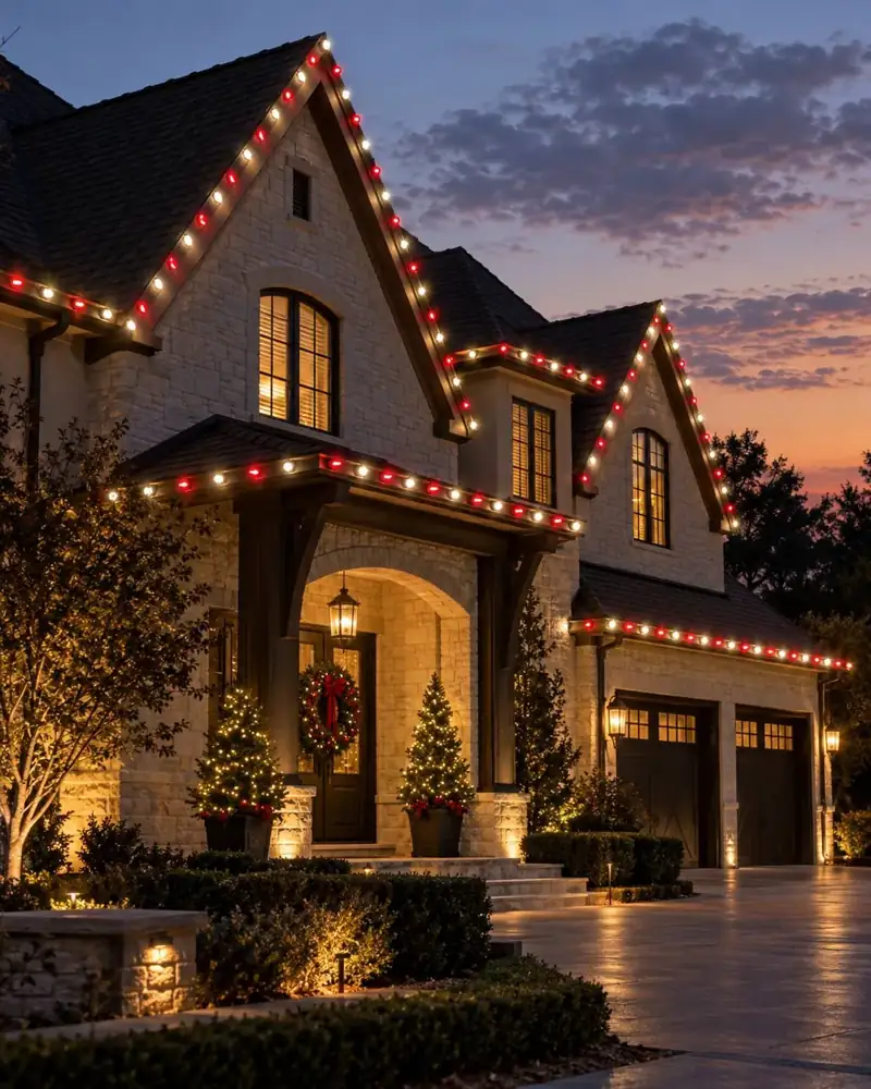 Custom C9 roofline Christmas lights on a Tampa Bay home by Holiday Decorating Tampa (11)