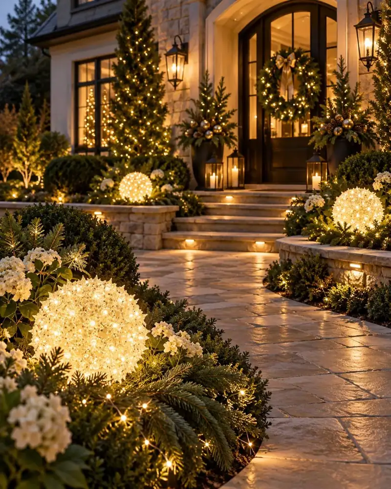 Illuminated foldable light spheres hanging in trees, holiday display by Holiday Decorating Tampa (5)