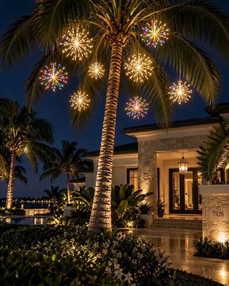 LED spritzer lights adding sparkle to landscaping and trees, Holiday Decorating Tampa (4)