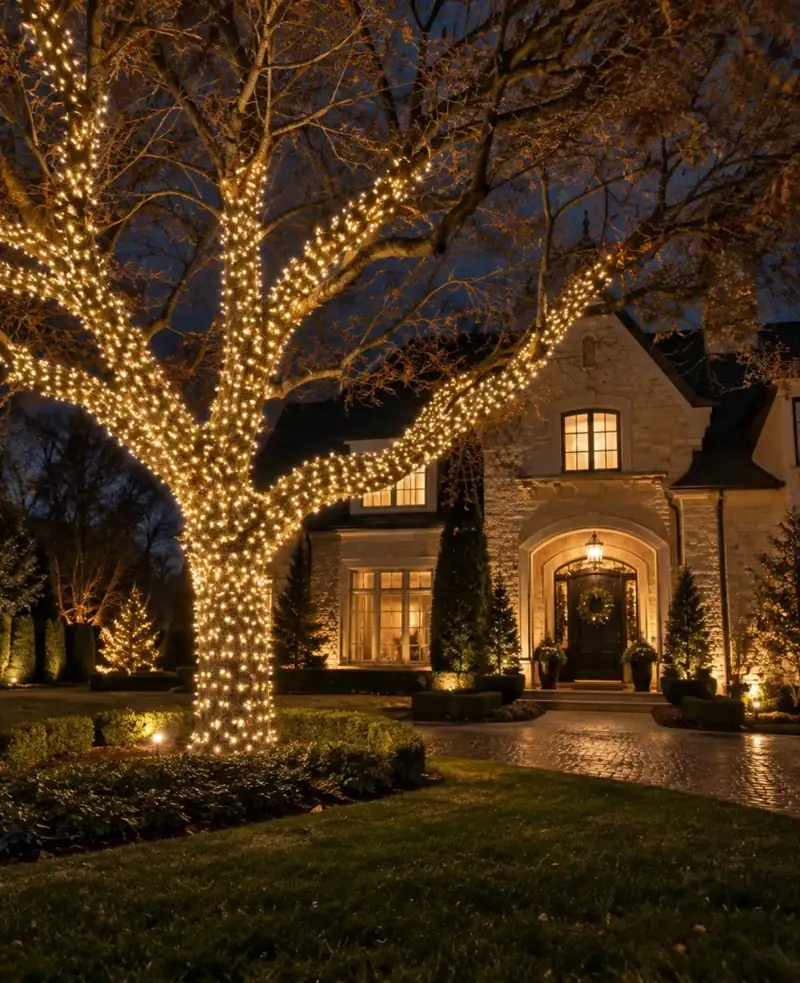 Palm and tree wrap holiday lighting installation in Tampa by Holiday Decorating Tampa (6)