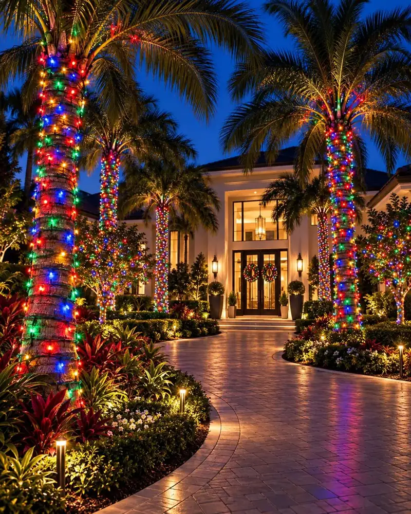 Palm and tree wrap holiday lighting installation in Tampa by Holiday Decorating Tampa (11)
